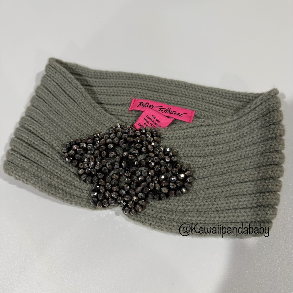 Betsey Johnson Gray Knit with Beaded Crystal Embellishment 2010s Hair Headband